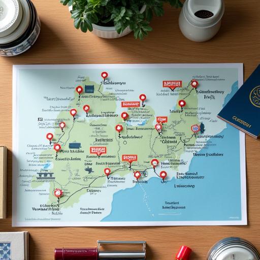 A map with custom pins for a personalized travel itinerary
